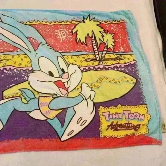 Vintage 1991 Tiny Toon Adventures Beach Towel Featuring Buster & Babs Bunny - Picture 4 of 16